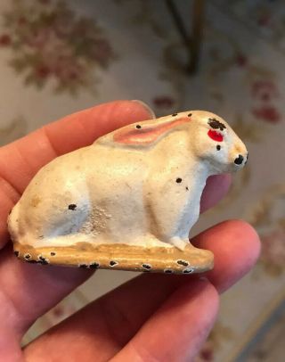Antique Cast Iron Heavy Adorable White Bunny Rabbit Paperweight Dolls