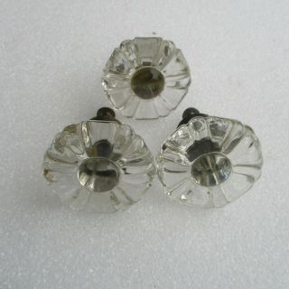 3 Rosette Style Antique Clear Glass Drawer Pulls Knobs Vintage 1 3/4 " Diameter
