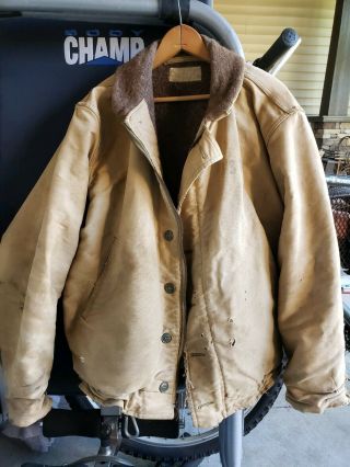 Ww2 Usn Navy Deck Jacket N - 1 Coat Alpaca Fur Lined Rare Size 44r Well
