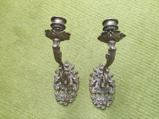 Candle Wall Sconces Bronze Or Brass Art Nouveau French Ornate Pair.
