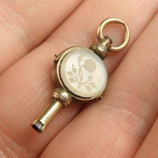 Antique 9ct Gold Cased Double Intaglio Fob Seal Watch Key Cross Arrow & Flower