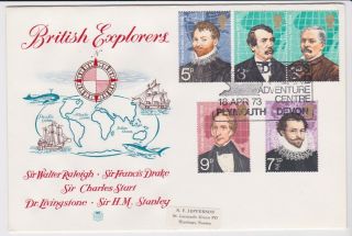 Gb Stamps Rare First Day Cover 1973 Explorers Drakes Island Plymouth Devon