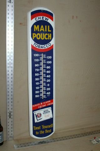 Rare 1950s Chew Mail Pouch Tobacco Metal Thermometer Sign Gas Oil Cigarettes 66