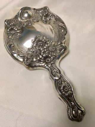 Vintage/antique Art Nouveau Empire Art Silver Plate Vanity Hand Mirror - Beveled
