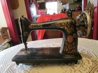 Antique Singer Sewing Machine Red - Eye Treadle Red Head 66 Heavy Duty Ornate Gold