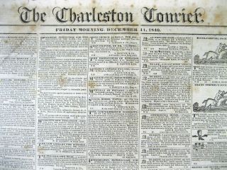 Rare 1840 Charleston South Carolina Newspaper W Slave & Runaway Ad