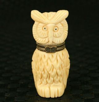 Chinese Old Not Wood Hand Carving Owl Statue Figure Snuff Bottle Box Noble Gift
