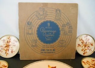 RARE Vintage Autumn Leaf 9 Piece Coaster Trivet Jewel Tea Hall China Orignal Box 2