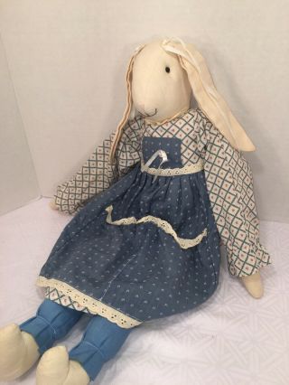 Euc - Htf - Rare - 26” Maileg Plush Bunny Rabbit W/ Blue Denim Dress And Pants