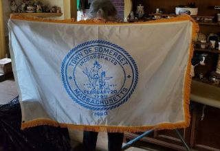 Rare Vintage Large 34 X 60 Somerset Massachusetts Town Flag 1990 Seal Indians Nr