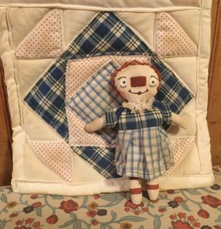 Cute Mini Primitive Raggedy Ann Doll & Quilt Handmade Folk Art Primsical Prairie