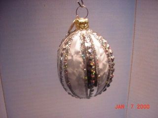 Rare Christopher Radko Christmas Orn.  Silver And White Ball,  Pretty