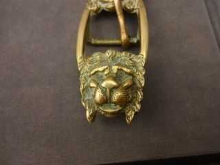 Old Antique Victorian Solid Brass Belt Buckle Lion Heads Costume Jewellery 2