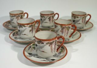 Set Of 6 Early 20th Century Antique Japanese Porcelain Coffee Cups & Saucers.