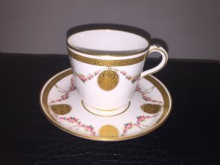 Stunning Antique Minton Hand Painted Porcelain Cup And Saucer Duo