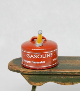 Vintage Metal Gasoline Can - Artisan Dollhouse Miniature 1:12 2