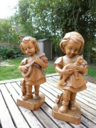 Lovely Vintage Carved Wooden Figurines Of Young Girls.