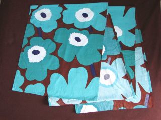 Rare Marimekko Unikko Poppy Floral Brown Teal Fabric Curtain Valance Craft
