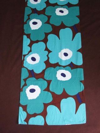 RARE MARIMEKKO Unikko Poppy Floral Brown Teal Fabric Curtain Valance Craft 2