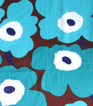 RARE MARIMEKKO Unikko Poppy Floral Brown Teal Fabric Curtain Valance Craft 3