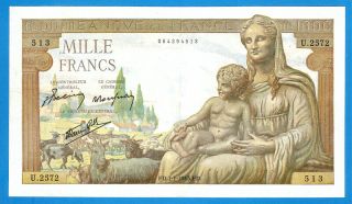 France 1000 Francs 1943 Series U2572 Rare
