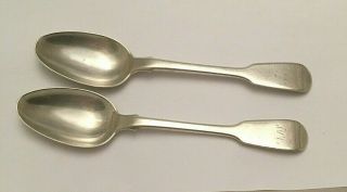 Pair Georgian Sterling Silver Fiddle Pattern Tea Spoons 1827