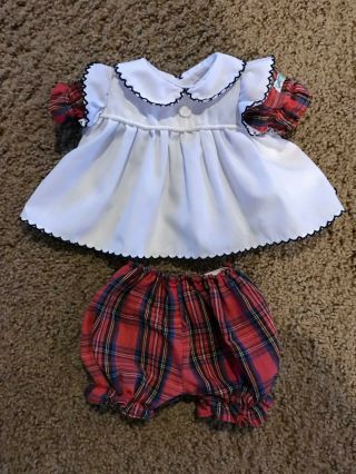Vintage Cabbage Patch Kids Doll Clothes Pinafore Bloomers Outfit Red White Plaid
