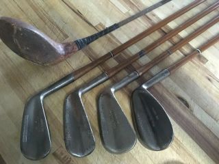 Antique Hickory Shaft Look Alike Golf Club Set 4 Irons And Driver
