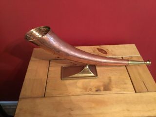 Vintage arts & crafts Copper & Brass Hunting Horn Of Plenty Cornucopia Vase 2