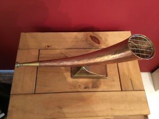 Vintage arts & crafts Copper & Brass Hunting Horn Of Plenty Cornucopia Vase 3
