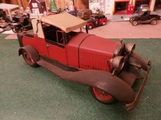 Large Tin Metal Antique Style Car Toy Ford Model A Touring Car - Tin Art