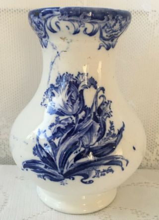 Antique And Rare Colonial Pottery Stoke England Alberta Blue Iris Vase (46)