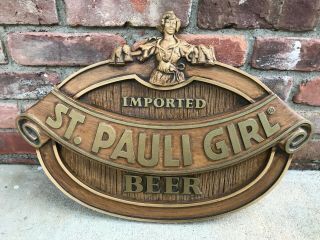 Vintage St.  Pauli Girl Beer Sign - Imported German Bar Sign Rare 19” Wood Grain