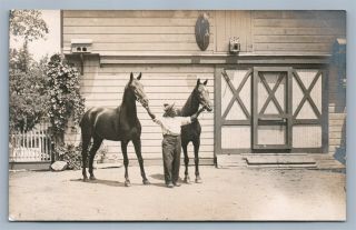 Black Americana Young Man W/ Horses Antique Real Photo Postcard Rppc