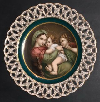 Antique German French Hand Painted Figural Scene Pierced Porcelain Cabinet Plate