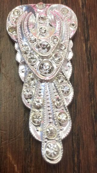 Vintage Nos Deco Gatsby Silver Clear Rhinestone Ornate Elongated 2 Hole Finding