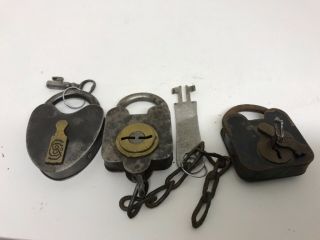 3 Estate Rare Antique Vintage 1880s Sargent Co Padlocks As Found Keys