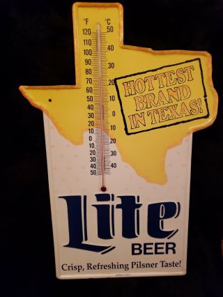 Miller Lite Vintage Rare Texas Hottest Brand In Texas Thermometer Beer Sign