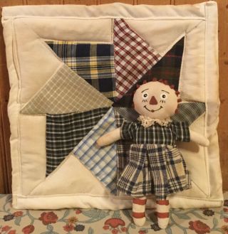 Sweet Mini Primitive Raggedy Ann Doll & Quilt Handcrafted From Primsical Prairie