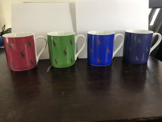 Very Rare Polo Ralph Lauren Pony Allover Coffee Cups Mugs Set Of Four