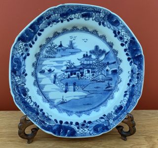 Antique 18th Century Qing Chinese Export Porcelain Blue And White Plate / Bowl