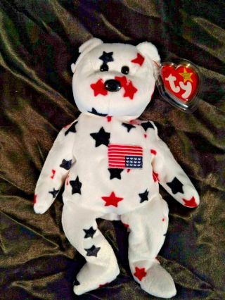 Ty Beanie Babies " Glory The Bear " Rare Error Flag Upside Down