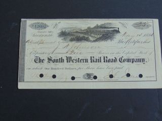 C.  1884 Rare Georgia South Western Rail Road Company Stock Certificate