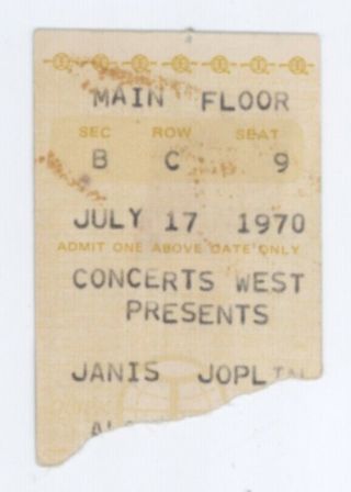 Mega Rare Janis Joplin 7/17/70 Albuquerque Nm Civic Auditorium Ticket Stub