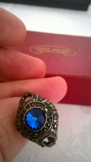 Sterling Silver 925 Antique Vintage Victorian Style Blue Crystal Stone Ring