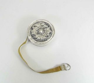 Antique Sterling Silver Repoussé Sewing Tape Measure