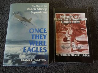 Rare Fred Losch Signed Black Sheep Squadron Vmf - 214 Usmc Wwii Boyington 2 Books