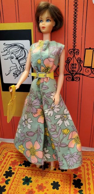 Vtg Barbie Clone Premier Fab - Lu Babs Maddie Mod Palazzo Jumpsuit & Yellow Belt