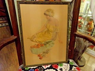 Early Bessie Pease Gutmann " The Message Of The Roses " Rare Print Framed