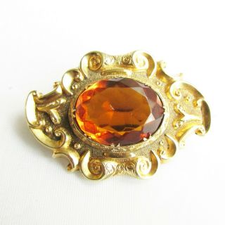 Antique Victorian Citrine Paste Gold - Plated / Fix Brooch